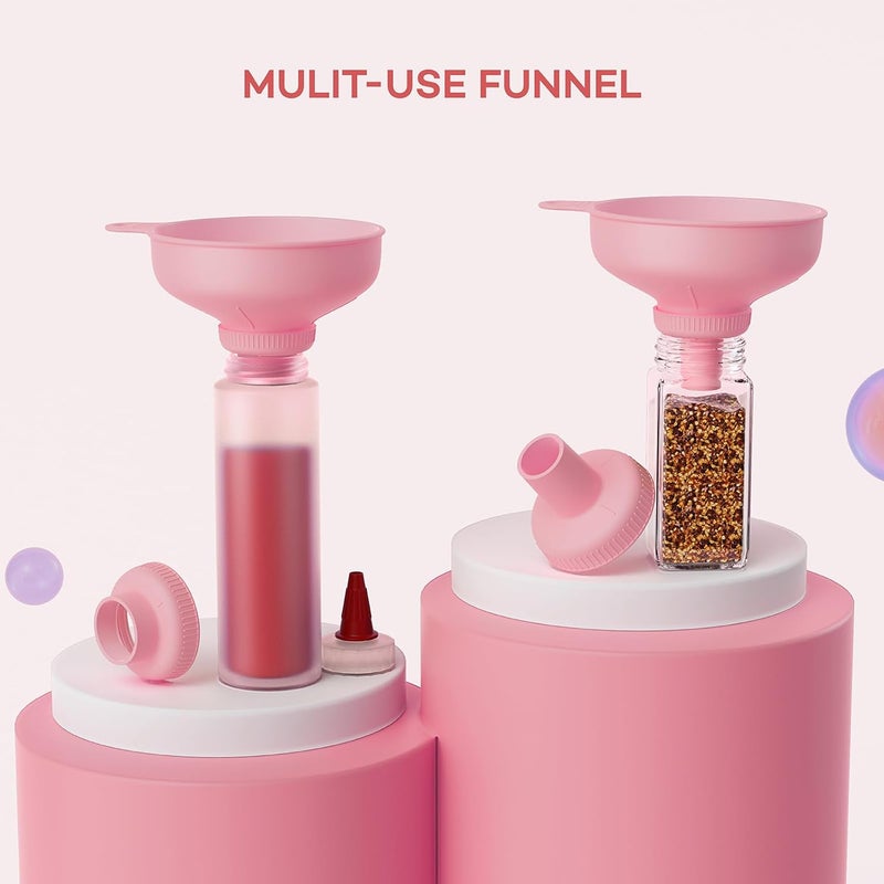 Pisol Wide Mouth Versatile Funnel, Canning Funnels for Kitchen Use, Food Grade Plastic Cooking Funnel Set with 4 Size Spouts and 2 Strainers for Filling Different Bottles and Bags, Pink - Image 4